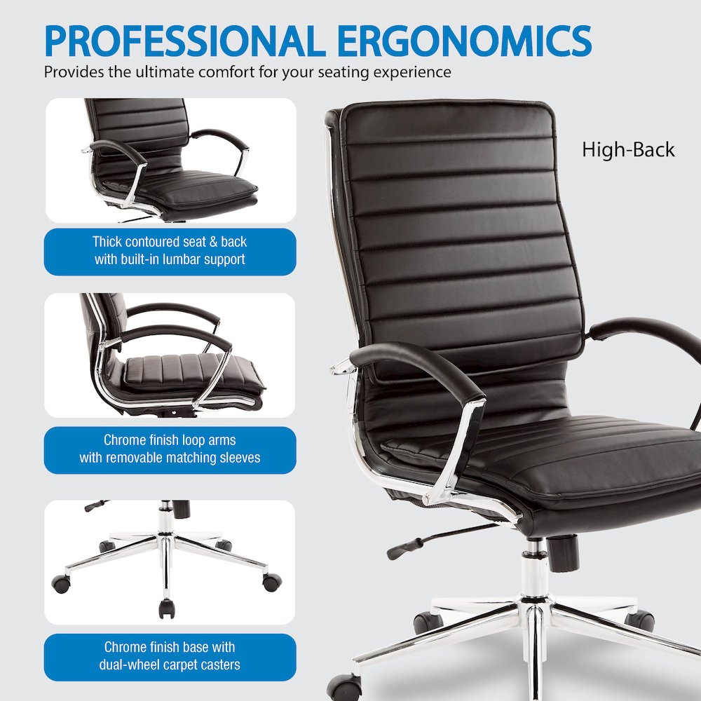 High Back Manager's Faux Leather Chair with Chrome Base, Removable Arm Sleeves. Picture 10