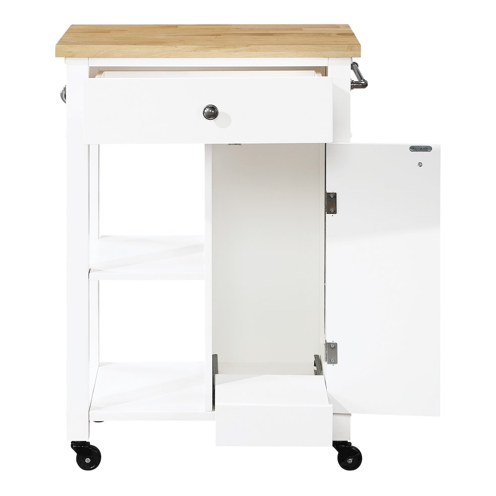 Derry Kitchen Cart with Natural Butcher Block Top With White Finish. Picture 6