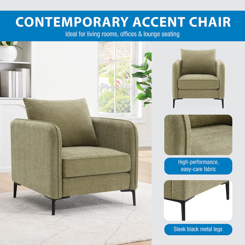 Newhaven Accent Chair in Sea Green Fabric with Black Metal Legs. Picture 9