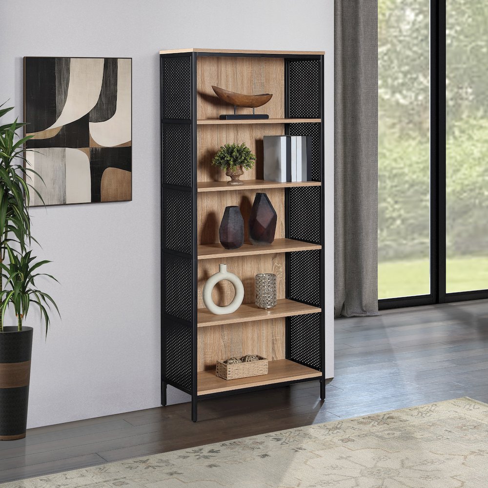 Ace 72” 5-Shelf Bookcase in Rustic Oak Finish. Picture 8