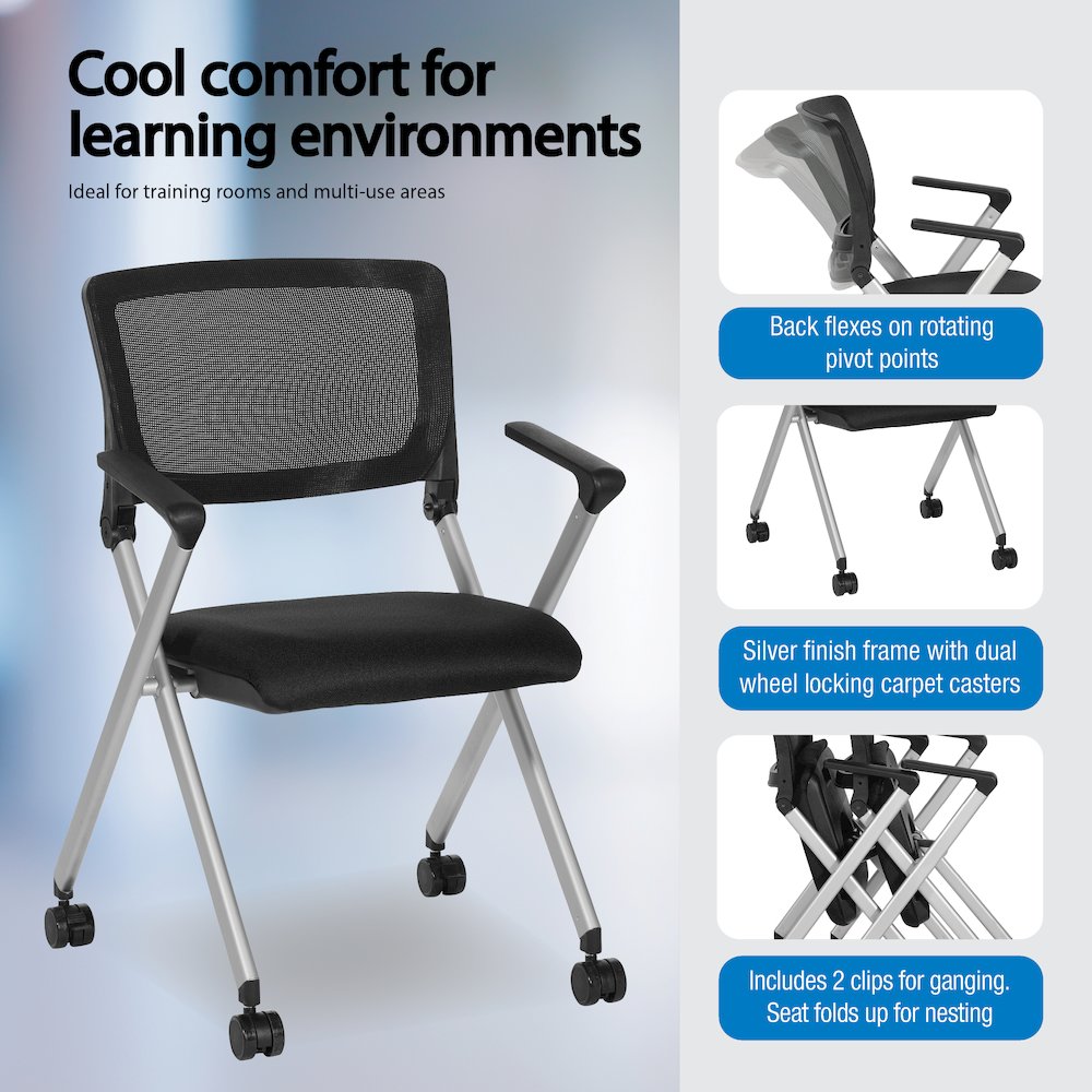 Flex Back Nesting Chair in Silver Finish and Black Mesh Fabric 2-Pack. Picture 14