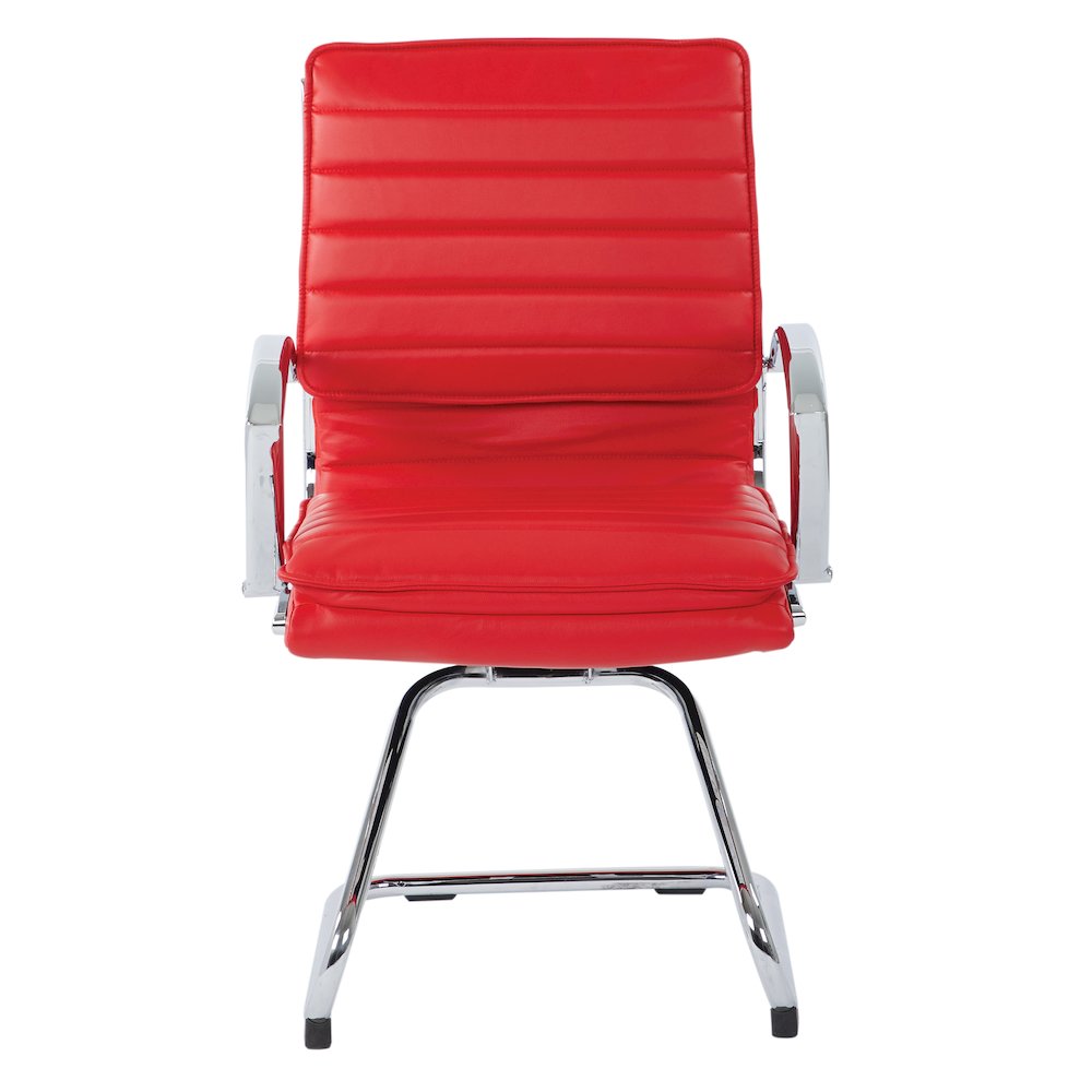 Guest Faux Leather Chair with Chrome Base and Includes Removable Arm Sleeves. Picture 4