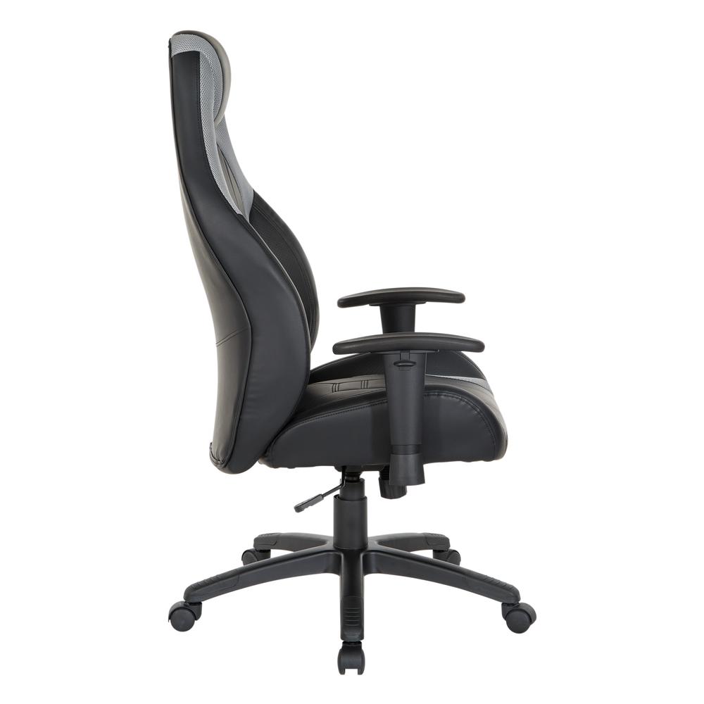 Commander Gaming Chair in Black Faux Leather and Grey Accents, CMD25-GRY. Picture 4
