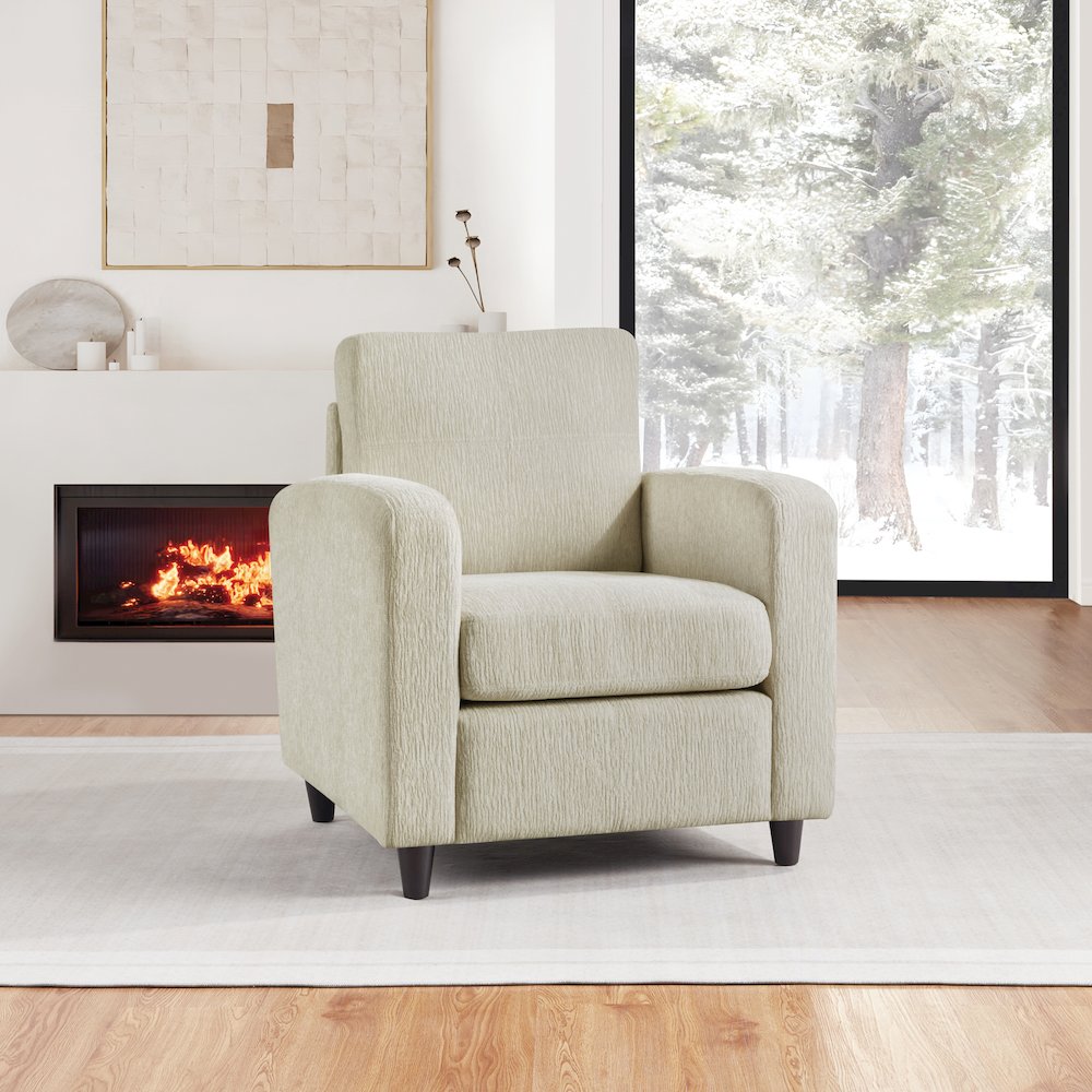 Venus Club Chair in Cream Fabric and Medium Espresso Legs. Picture 7
