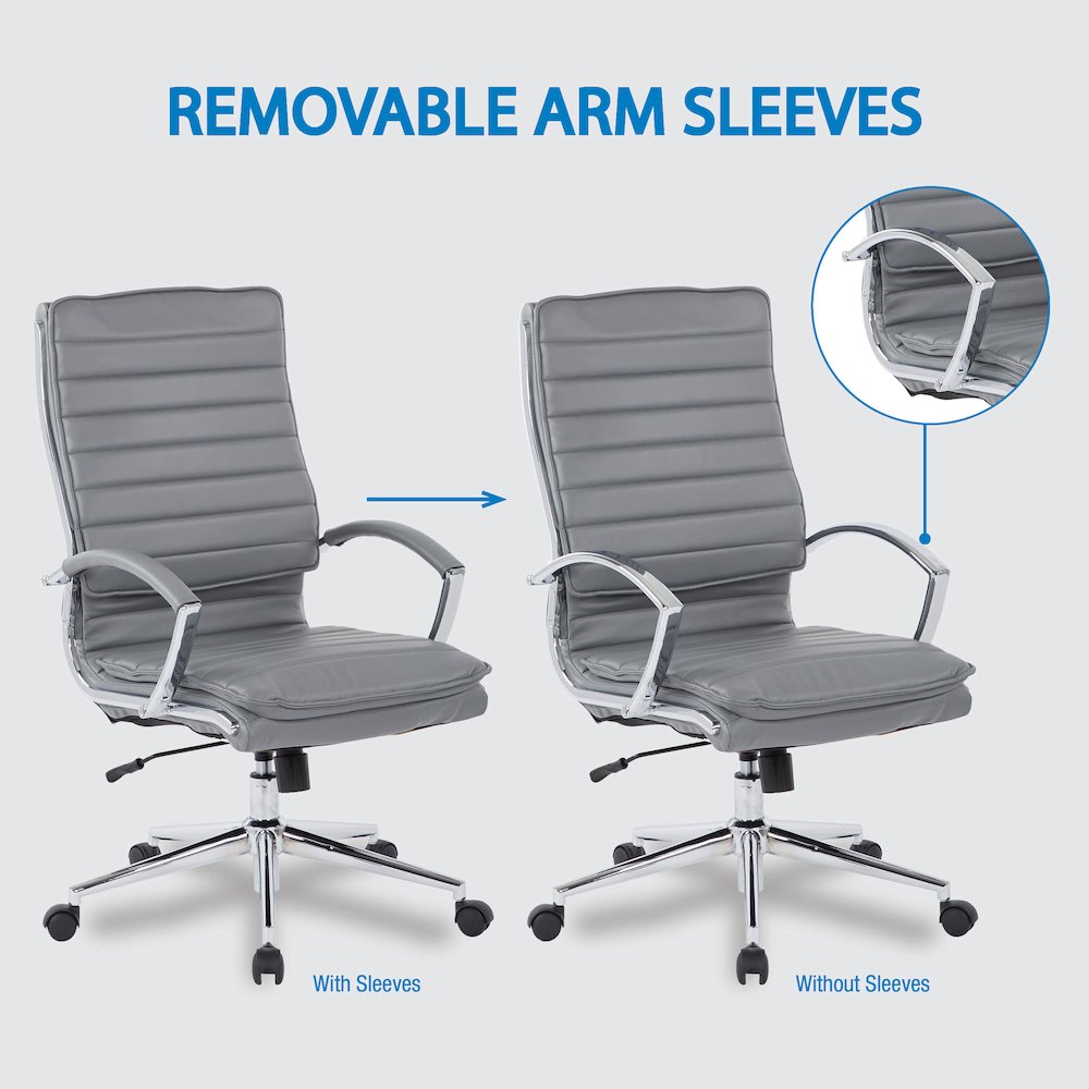High Back Manager's Faux Leather Chair with Chrome Base, Removable Arm Sleeves. Picture 10