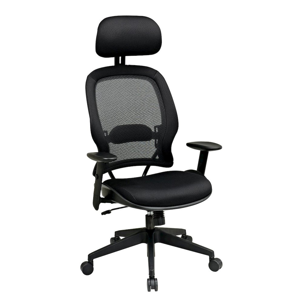 Office Star Professional Air Grid Chair with Adjustable Headrest - Mesh Seat - 5-star Base - Black - 1 Each. Picture 1