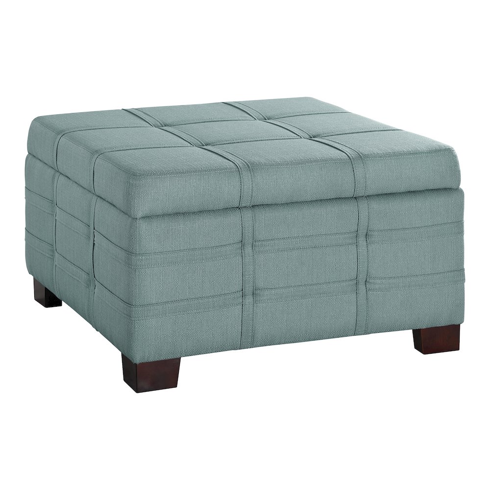 Detour Strap Square Storage Ottoman in Sea Blue Fabric