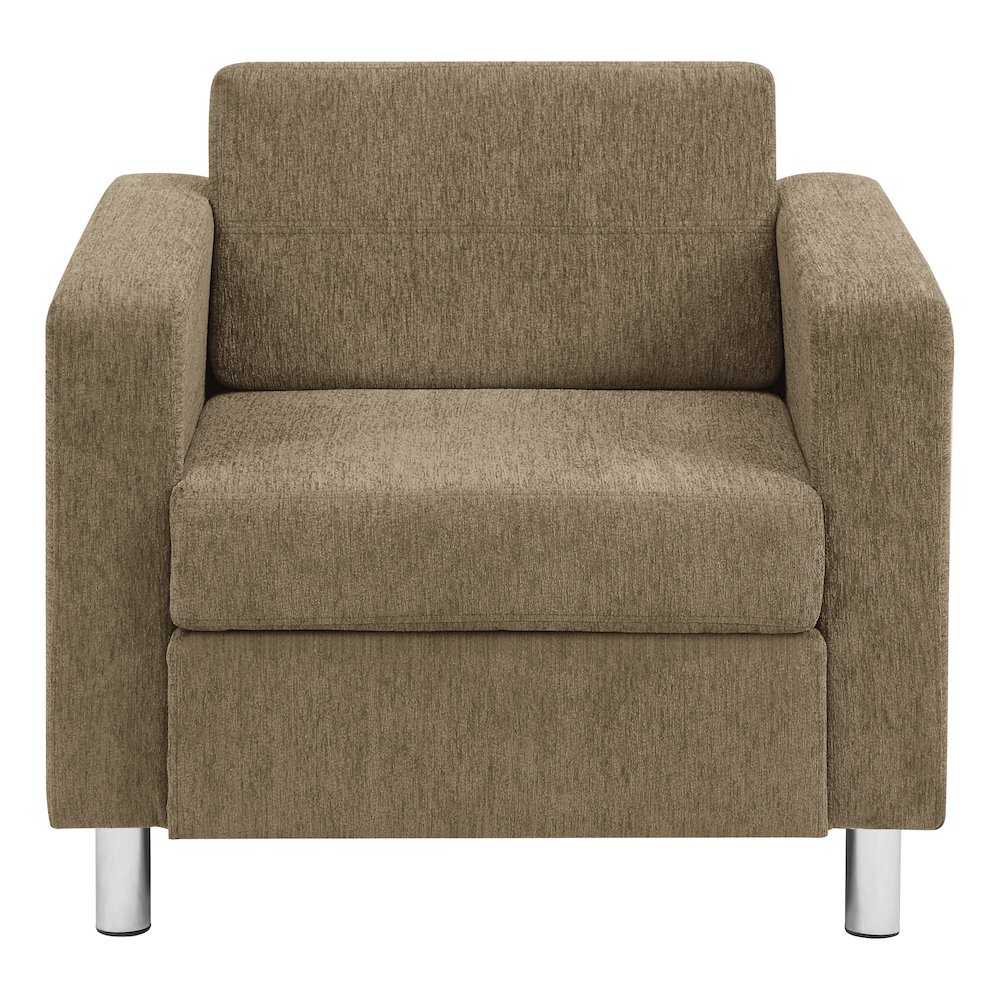 Pacific Armchair in Taupe Fabric with Chrome Legs. Picture 4