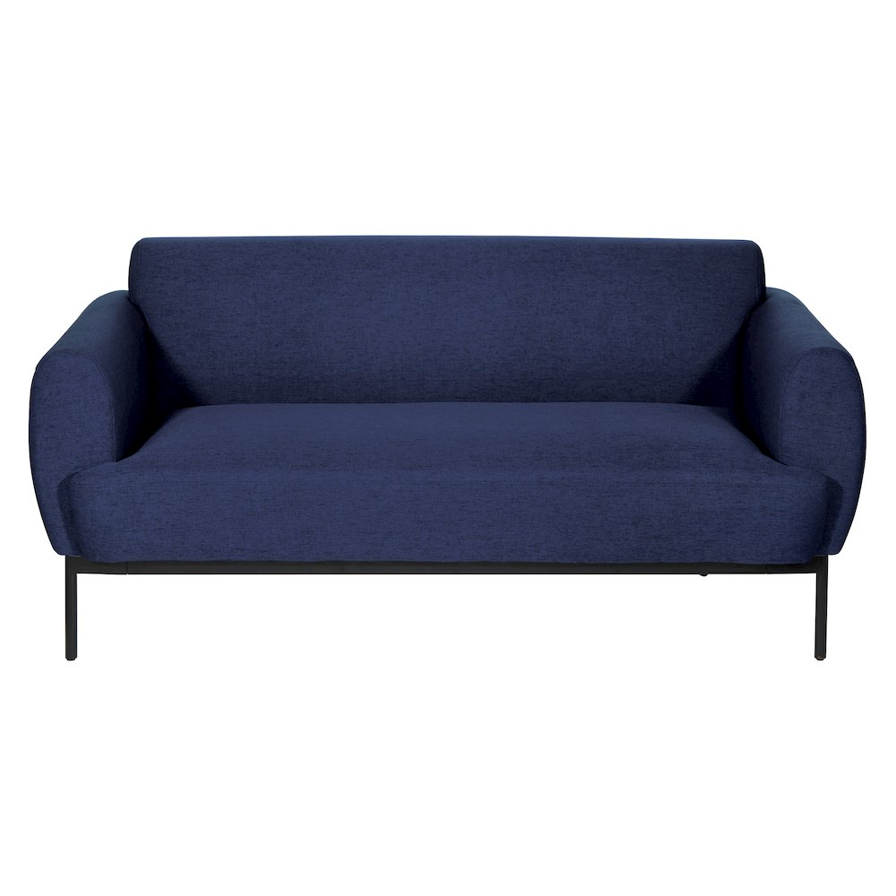 Delta Sofa in Navy Fabric with Black Metal Legs. Picture 2