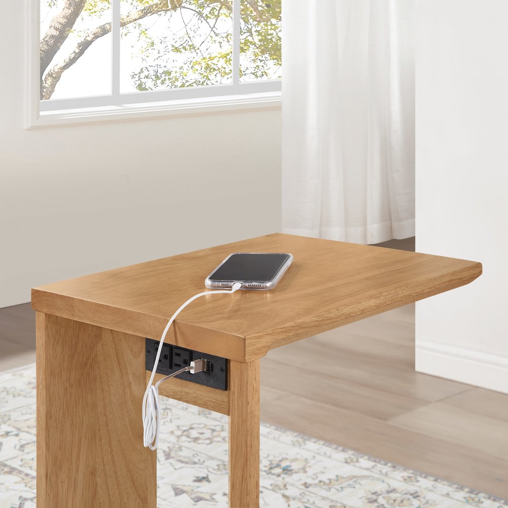 Winston Accent C-Table with Power in Natural Oak Finish. Picture 8