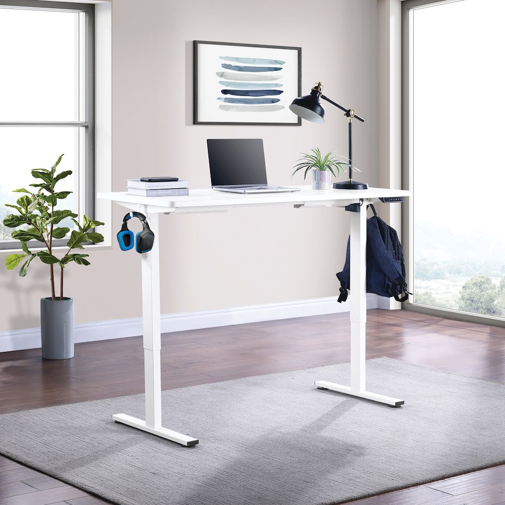 Primo 59"W Sit to Stand Electric Height Adjustable Desk in White Finish. Picture 7