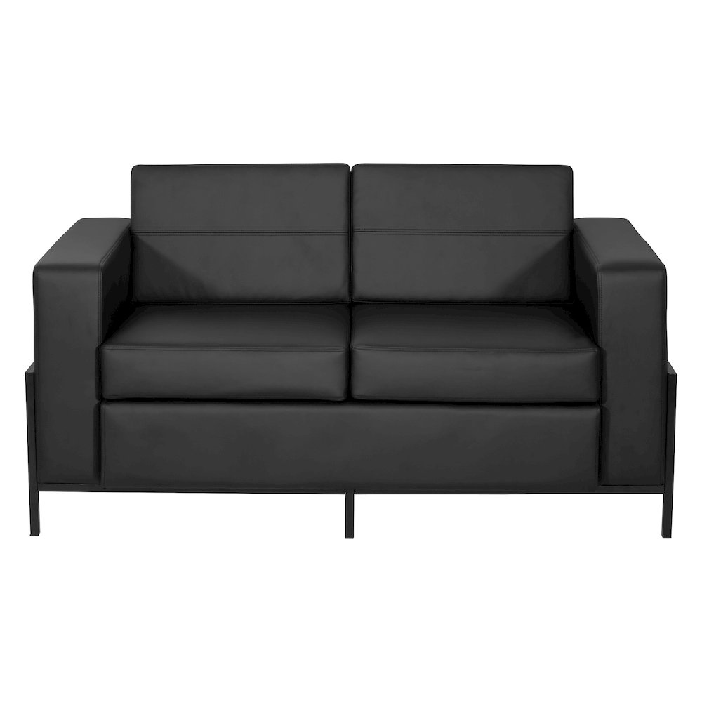 Arctic Loveseat in Black Faux Leather with USB and USB-C Charging Stations. Picture 2