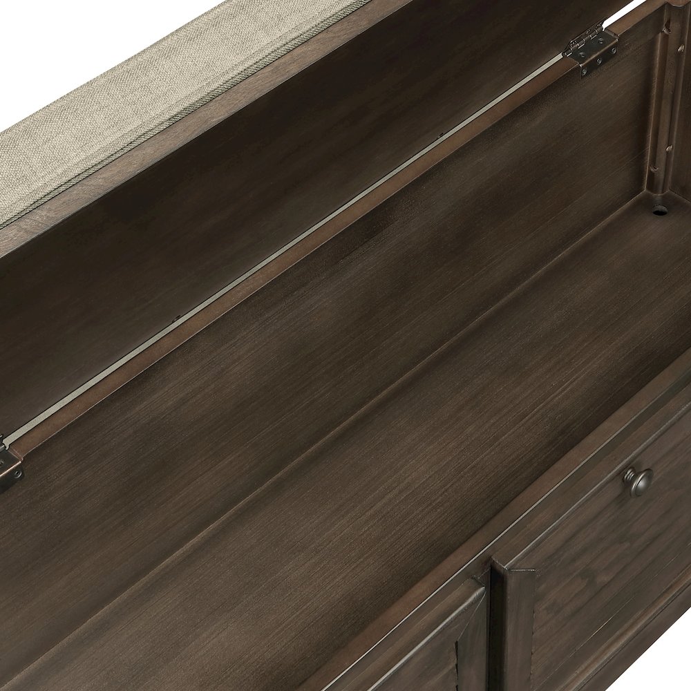 Dover Storage Bench in Dark Finish with Beige Cushion. Picture 11