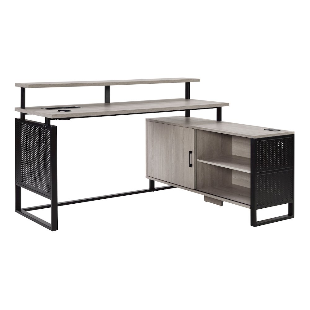 Ace 60"x 50" L-Shape Desk in Grey Taupe Top and Matte Black Frame. Picture 1