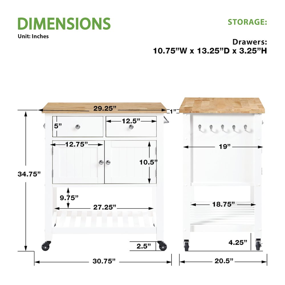Stirling Kitchen Cart in White Finish. Picture 8