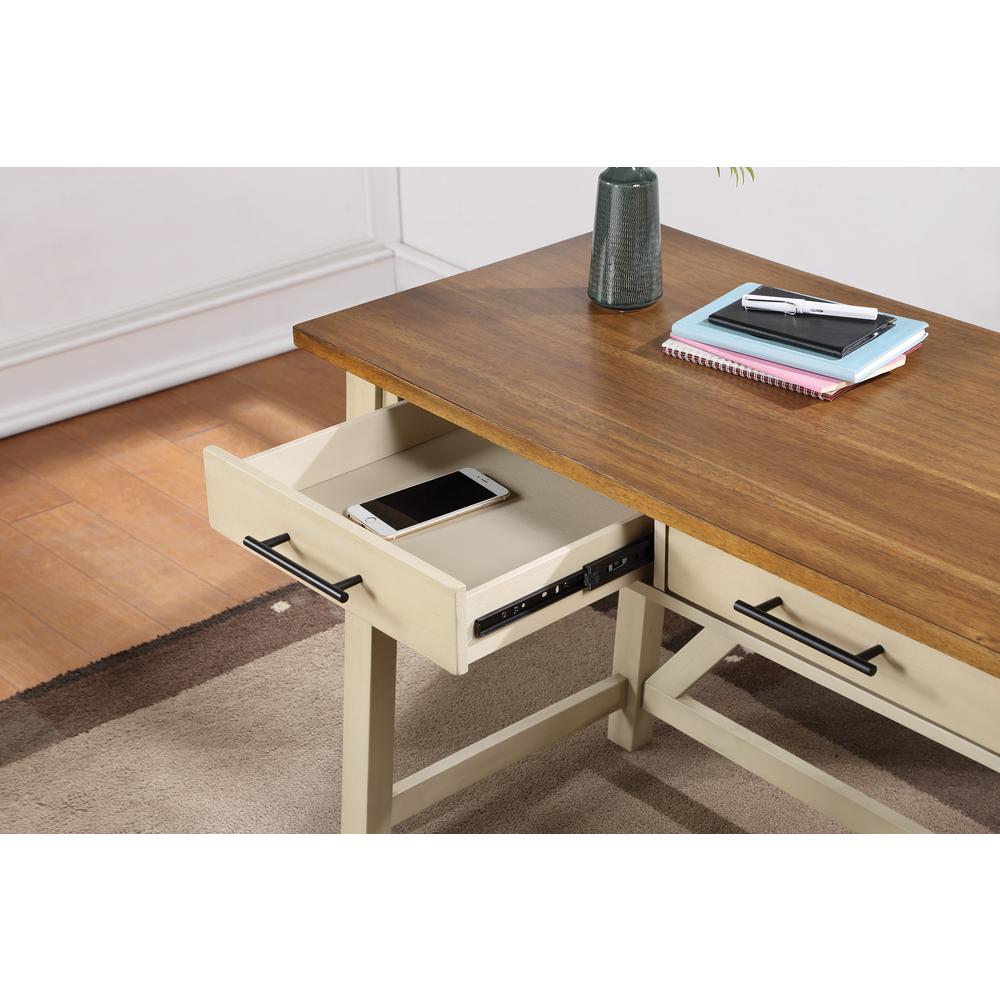 Milford Rustic Writing Desk w/ Drawers in Antique White Finish. Picture 6