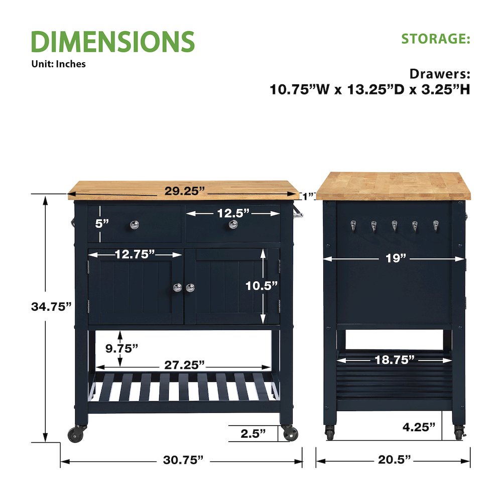 Stirling Kitchen Cart in Blue Finish. Picture 8