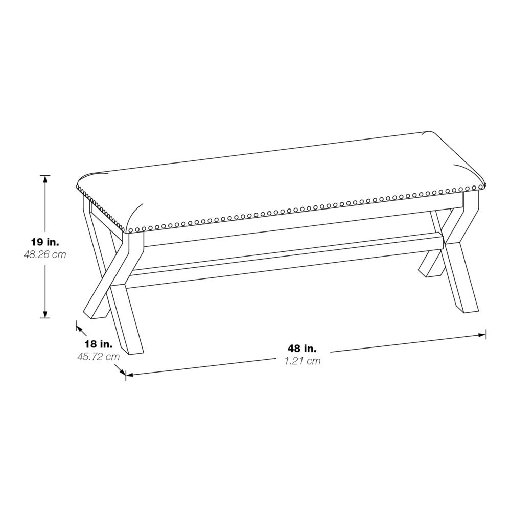 Monte Carlo Bench with Antique Grey Base and Antique Bronze Nailhead Trim in Grey Fabric. Picture 2