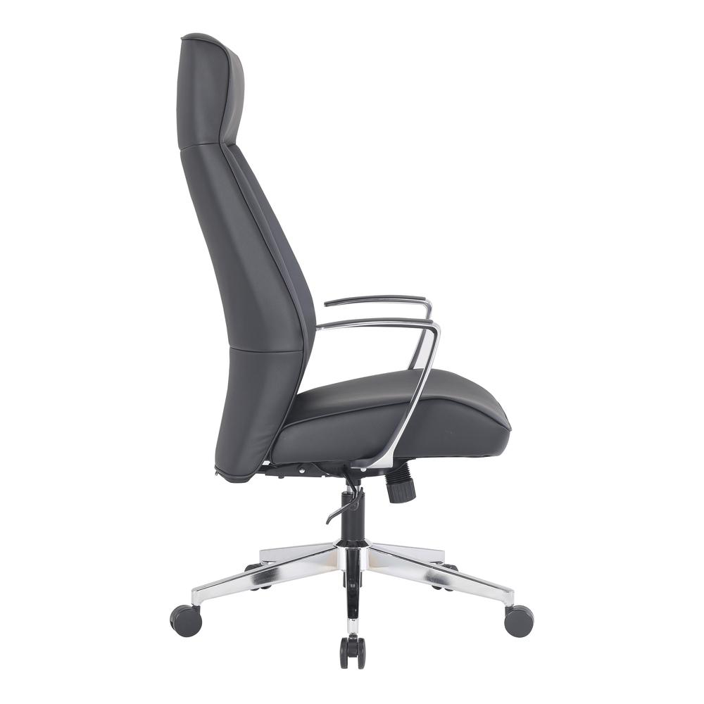 High Back Antimicrobial Fabric Chair with Fixed Padded Aluminum Arms & Chrome Base in Dillon Black. Picture 4