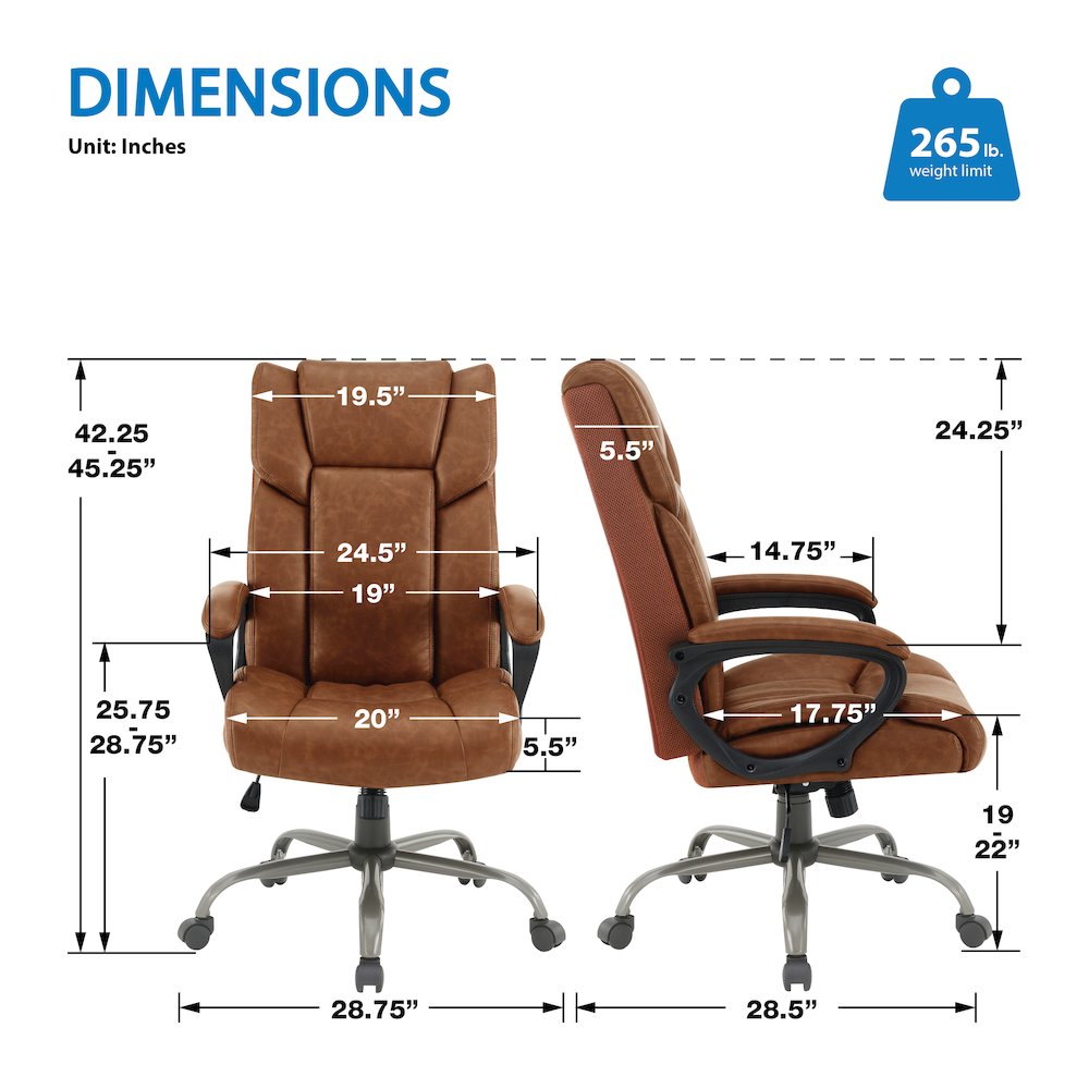 High-Back in Saddle Faux Leather Executive Chair with Padded Arms. Picture 8
