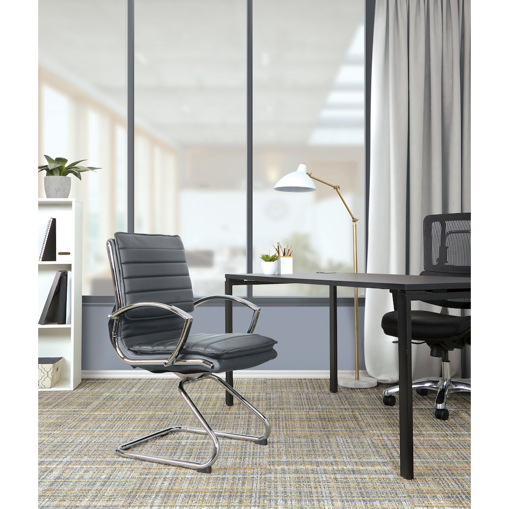 Guest Faux Leather Chair with Chrome Base and Includes Removable Arm Sleeves. Picture 2