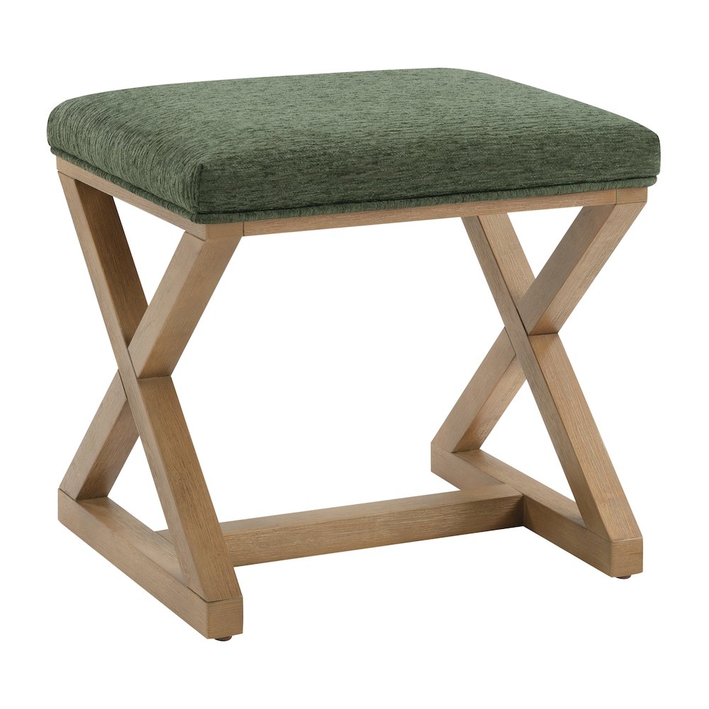 Carson X-Frame Stool in Pine Fabric and Medium Oak Finish Wood. Picture 1