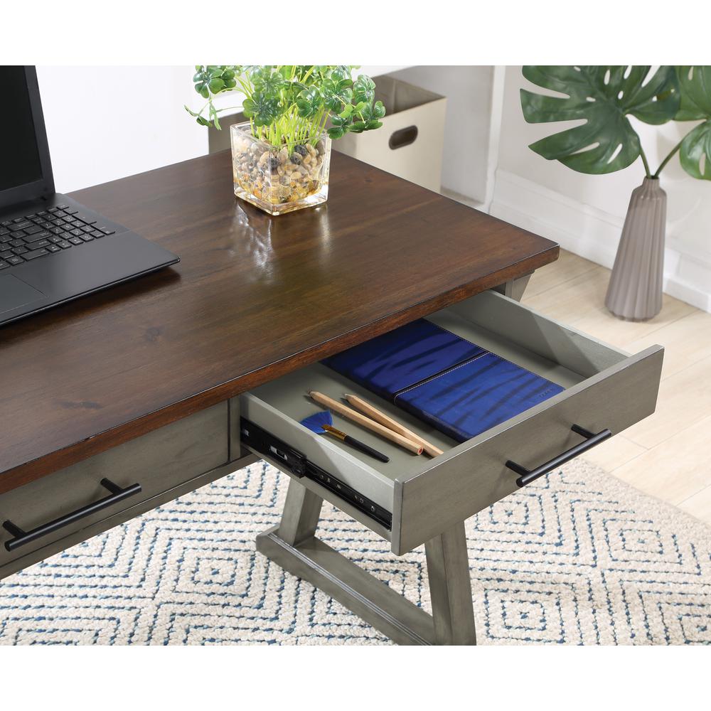 Jericho Rustic Writing Desk w/ Drawers in Slate Grey Finish. Picture 6