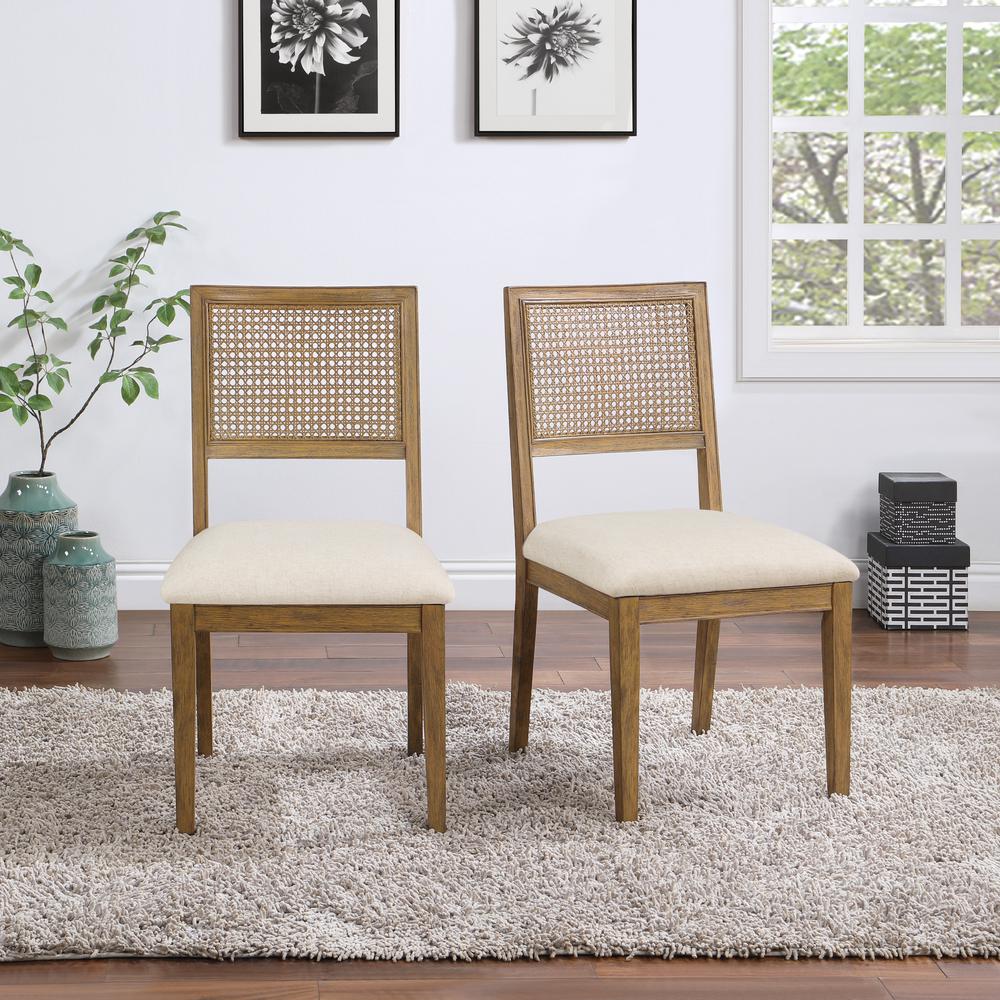 Alaina Cane Back Dining Chair 2 Pack in Linen Fabric with Coastal Wash. Picture 12