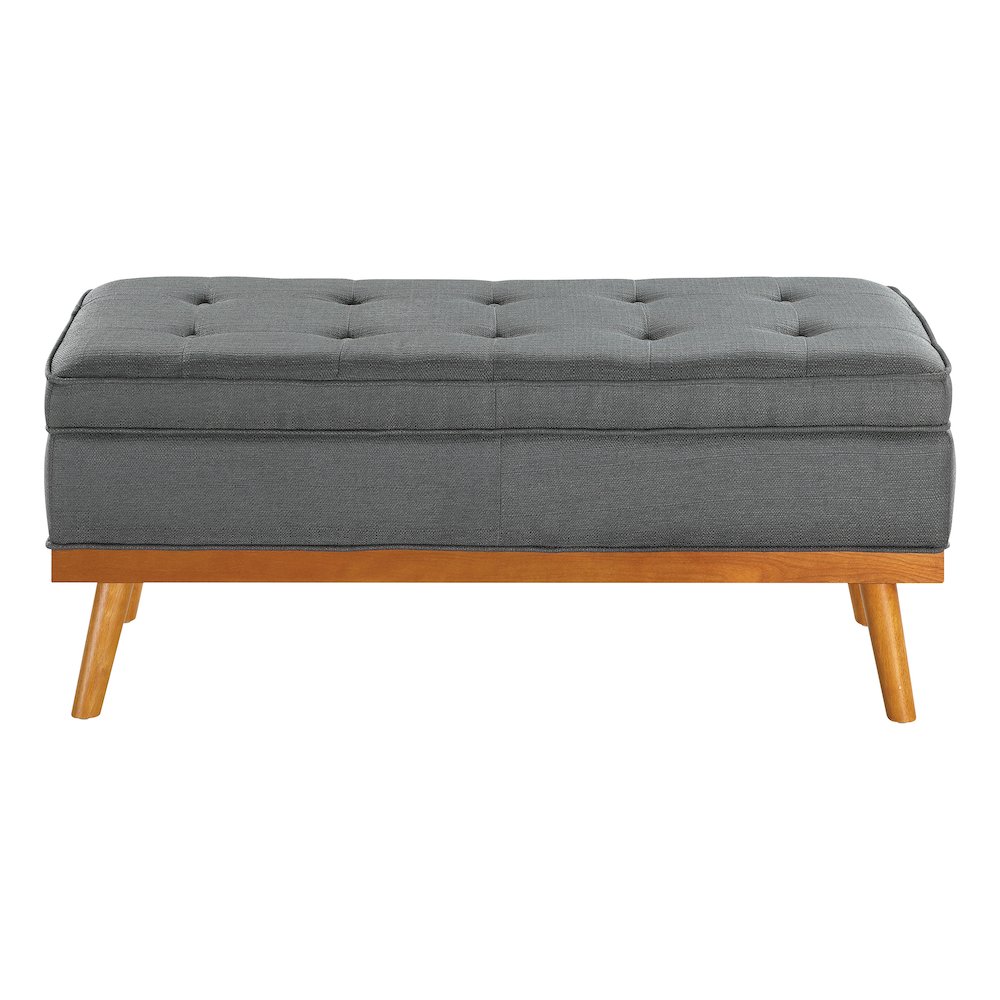 Katheryn Storage Bench in Charcoal Fabric with Spice Finish Legs. Picture 2