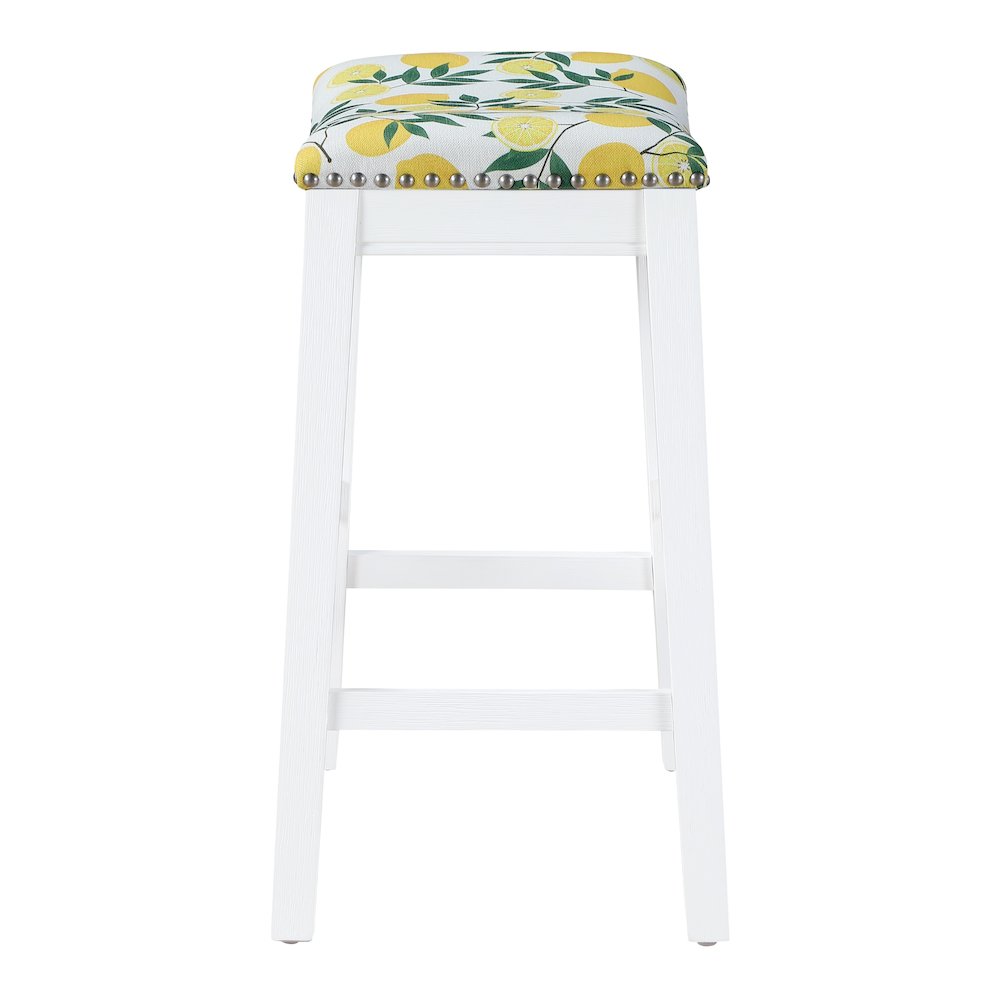 Saddle Stool 24" in lemons Fabric With White Wood Finish 2-Pack. Picture 4