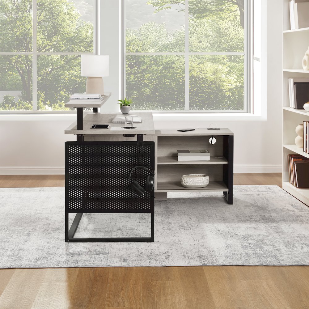 Ace 60"x 50" L-Shape Desk in Grey Taupe Top and Matte Black Frame. Picture 8