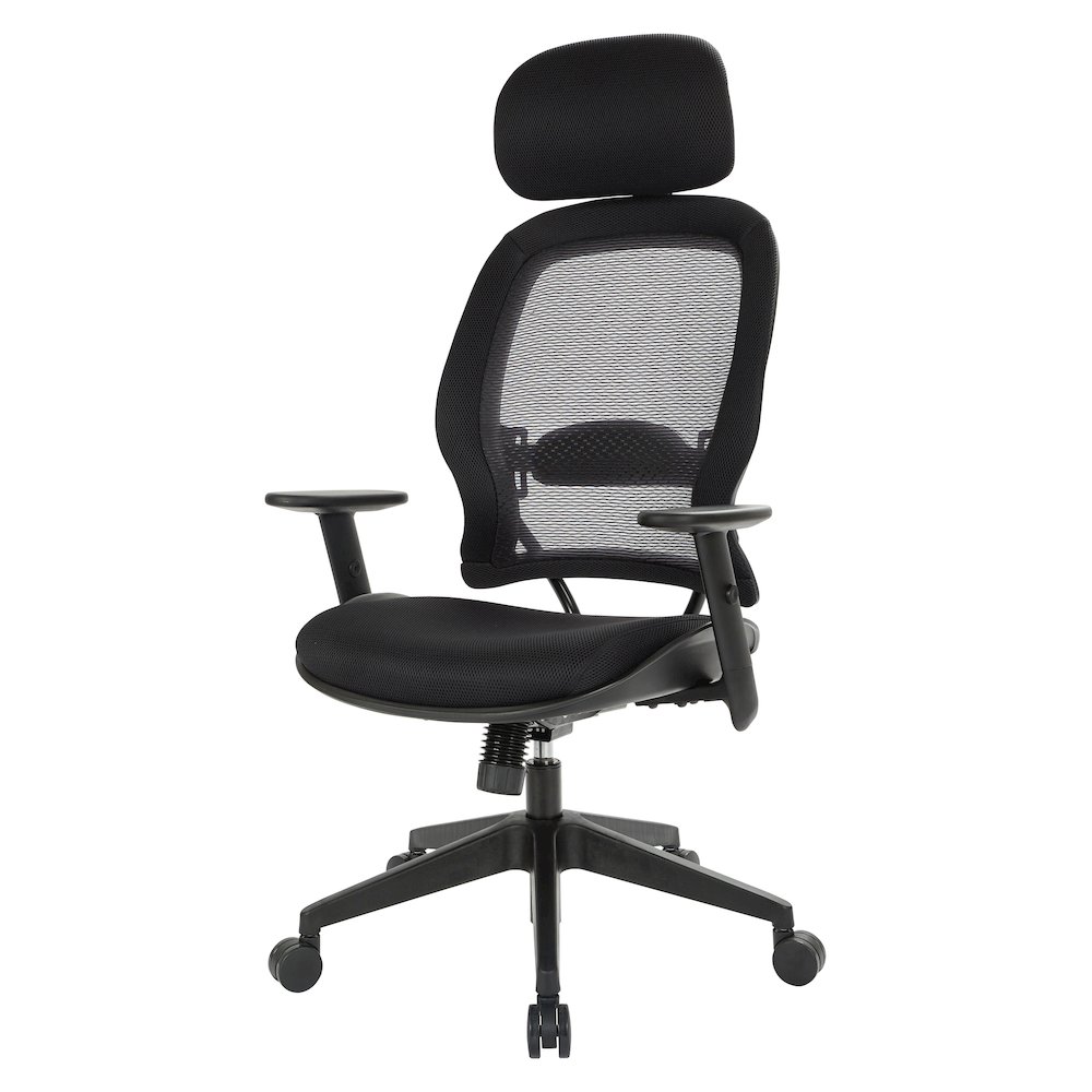 Office Star Professional Air Grid Chair with Adjustable Headrest - Mesh Seat - 5-star Base - Black - 1 Each. Picture 2