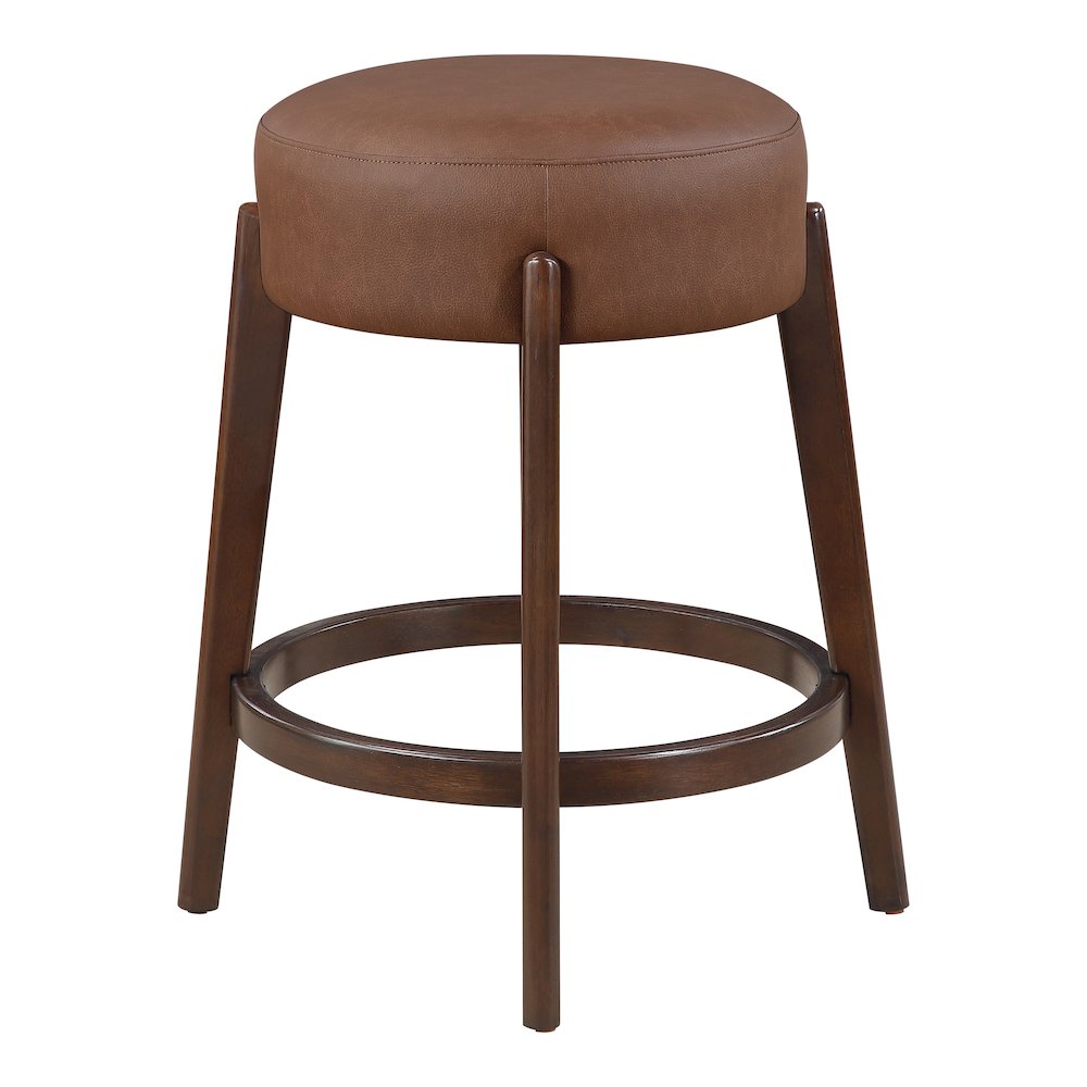 Wesley 26" Counter Stool in Saddle Brown Faux Leather. Picture 4