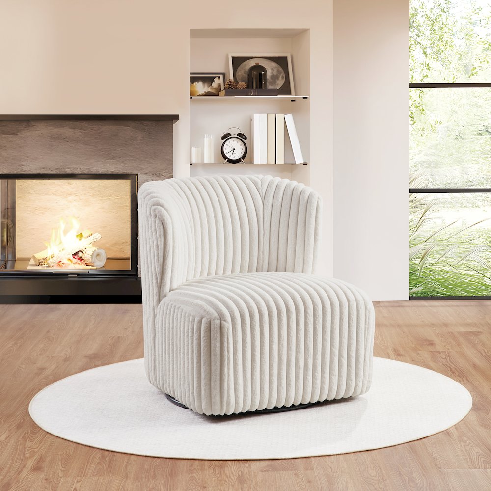 Lucia Swivel Chair in White Cord Fur Fabric. Picture 6