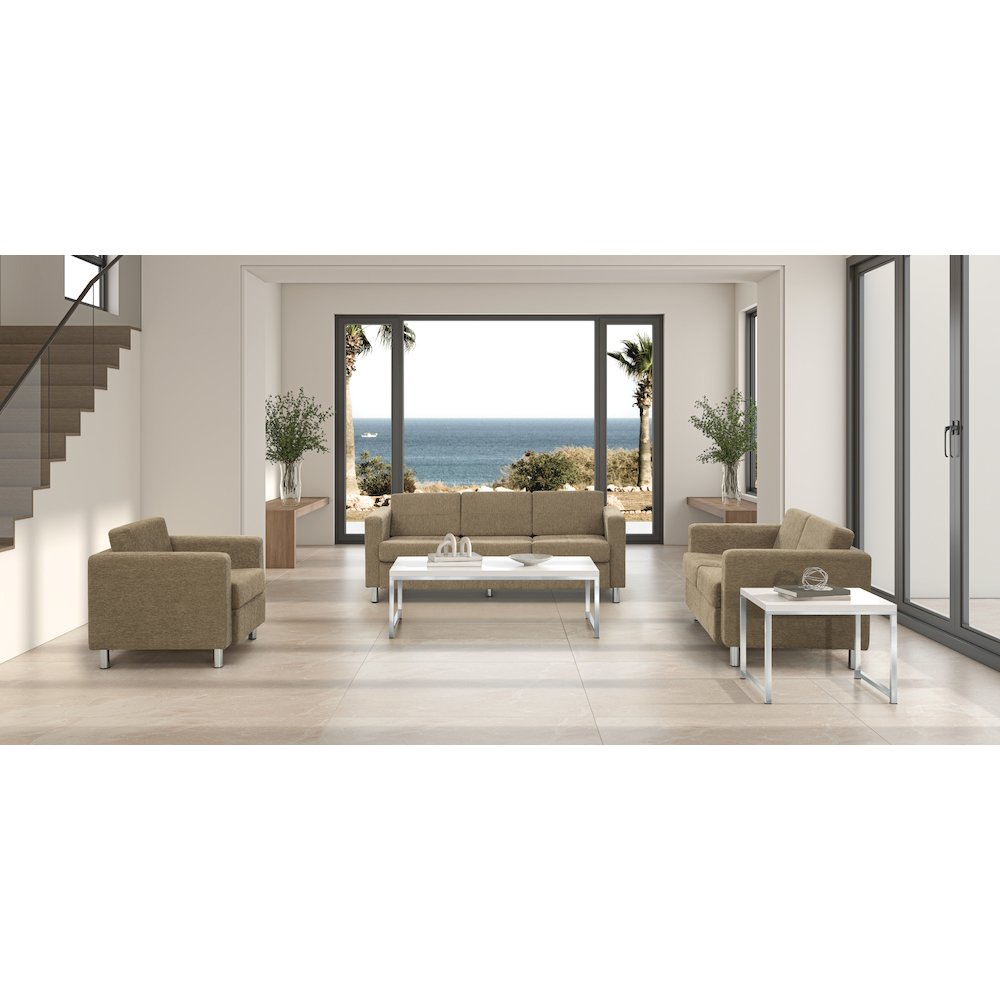 Pacific Sofa in Taupe Fabric with Chrome Legs. Picture 3