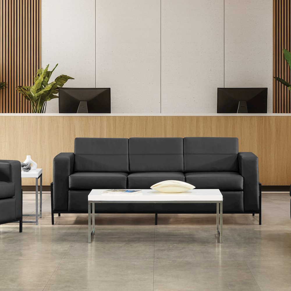 Arctic Sofa in Black Faux Leather with USB and USB-C Charging Stations. Picture 7