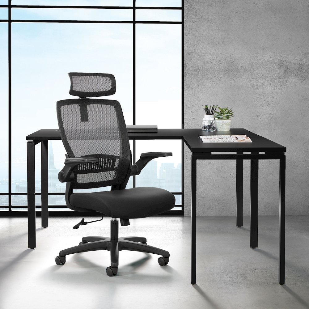 Managers Chair With Mesh Back In Black Fabric Seat Molded Foam. Picture 9