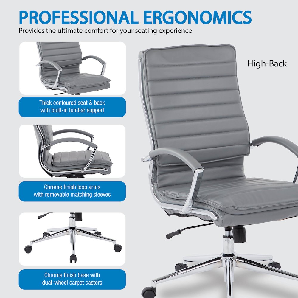 High Back Manager's Faux Leather Chair with Chrome Base, Removable Arm Sleeves. Picture 9