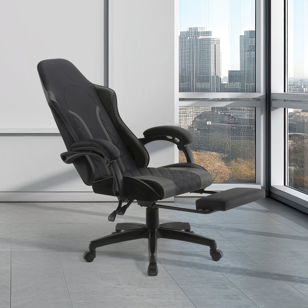 Expanse Gaming Chair  With Footrest in Grey Fabric. Picture 8