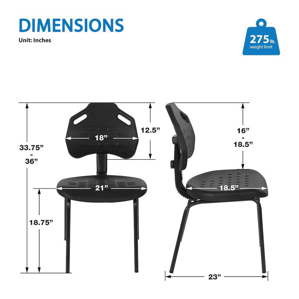 Black Self Skinned Urethane Armless Guest Chair in Black Finish Frame. Picture 4