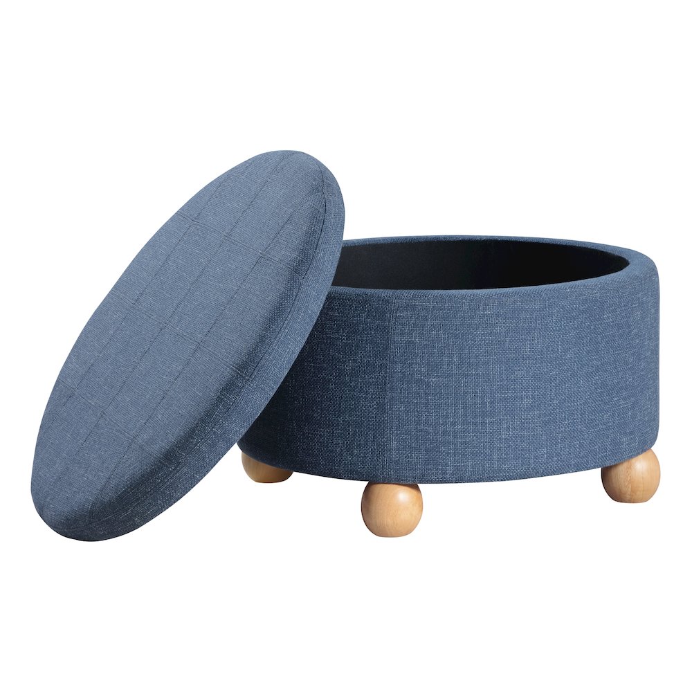Baynes Storage Ottoman in Navy Fabric. Picture 3