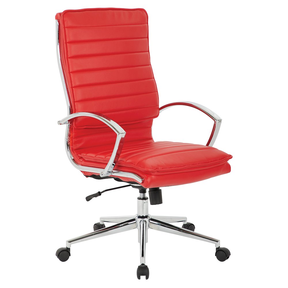 High Back Manager's Faux Leather Chair with Chrome Base, Removable Arm Sleeves. Picture 1
