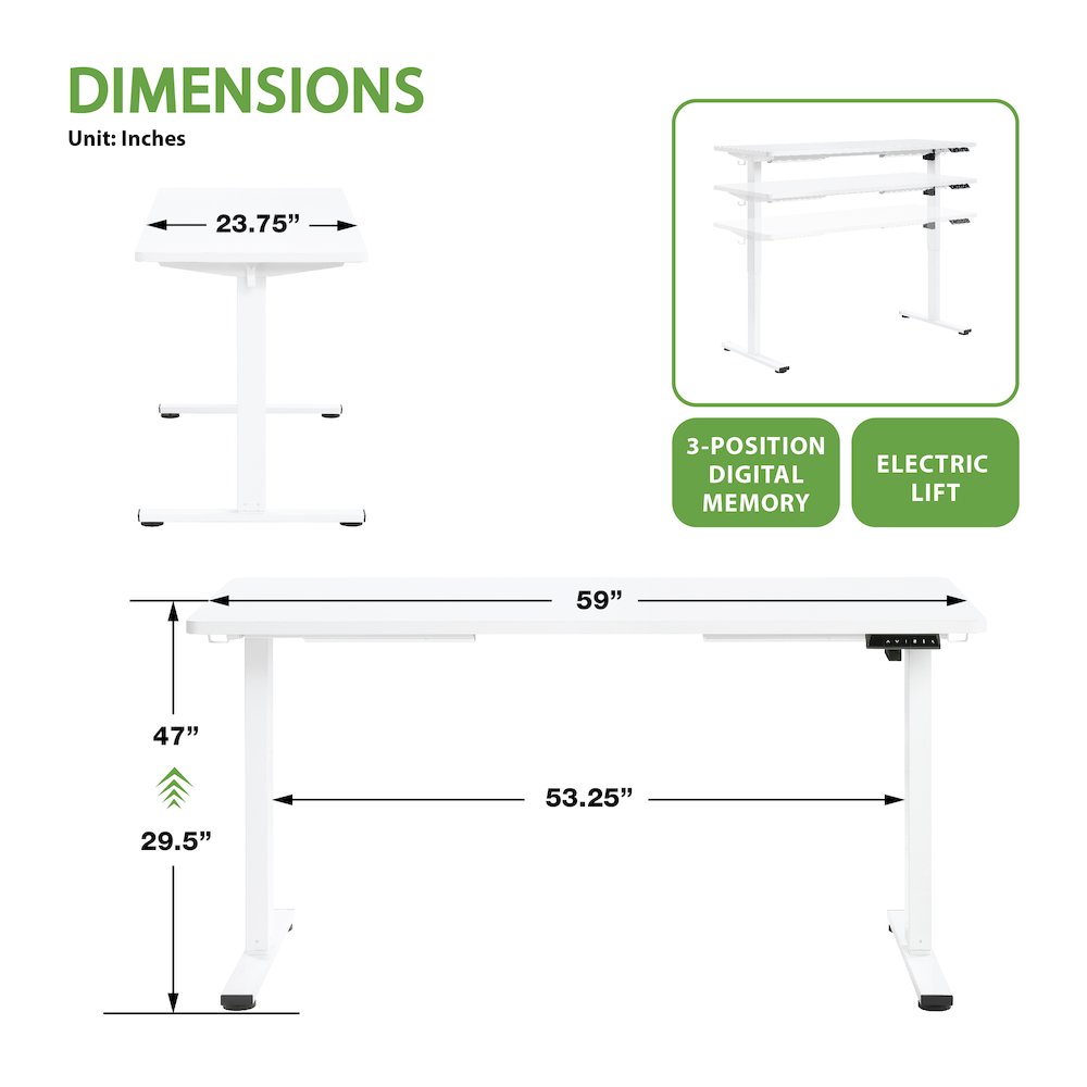 Primo 59"W Sit to Stand Electric Height Adjustable Desk in White Finish. Picture 12