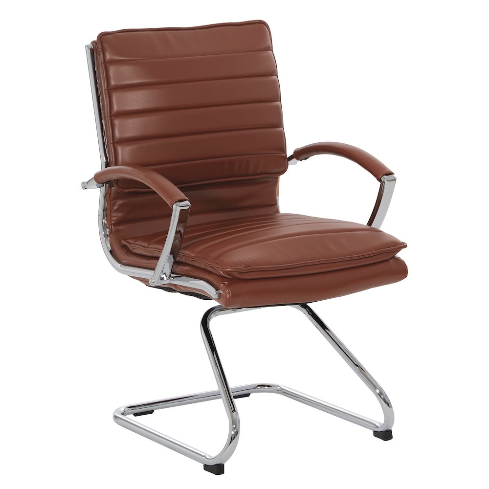 Guest Faux Leather Chair in Saddle with Chrome Base, Removable Arms. Picture 1
