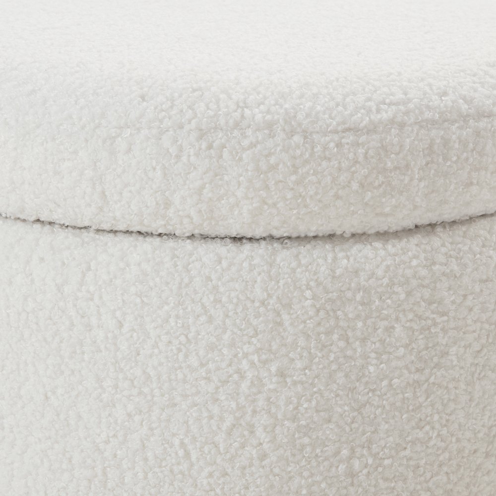 Annie Storage Ottoman in Ivory Sherpa Fabric with Natural Finish Legs. Picture 6