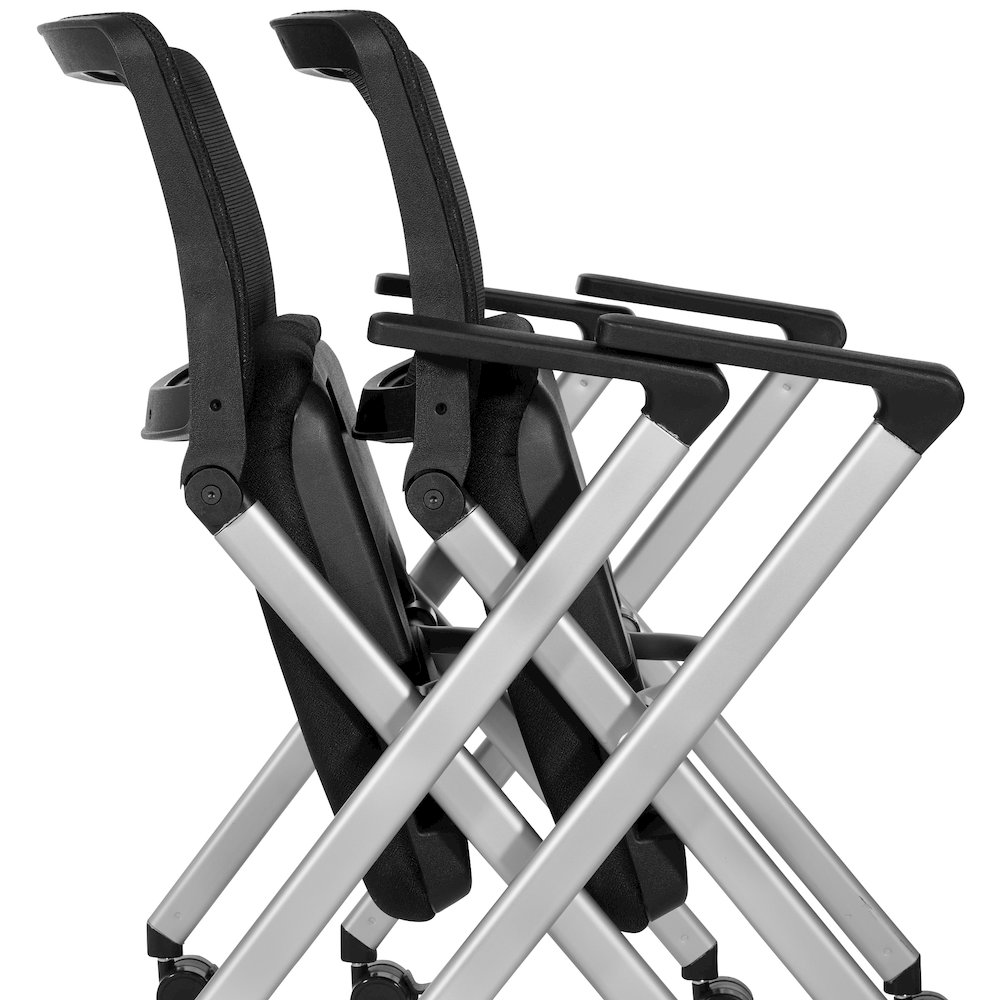 Flex Back Nesting Chair in Silver Finish and Black Mesh Fabric 2-Pack. Picture 9