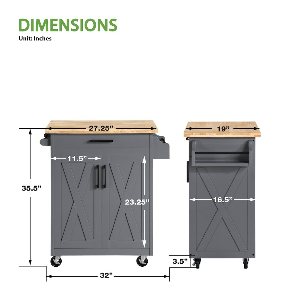 Bolten Kitchen Cart in Grey Finish. Picture 2