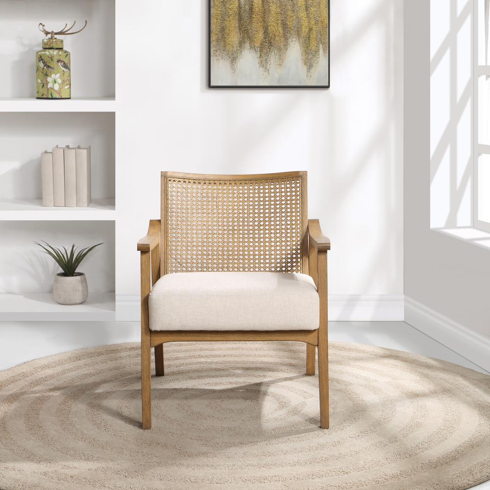 Alaina Cane Back Arm Chair in Linen Fabric with Coastal Wash. Picture 12