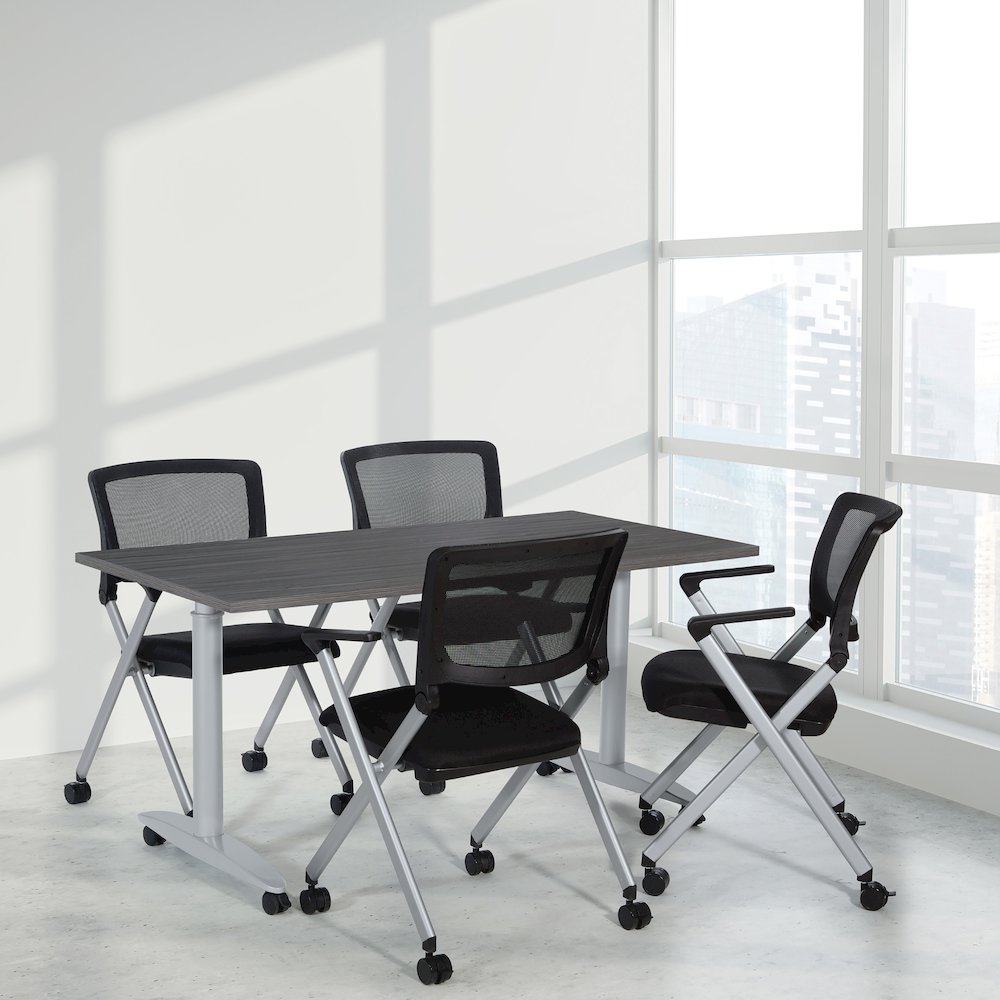 Flex Back Nesting Chair in Silver Finish and Black Mesh Fabric 2-Pack. Picture 8