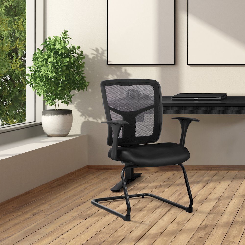 ProGrid Mesh Back Visitor’s Chair in Dillon Black Fabric with Arms. Picture 6